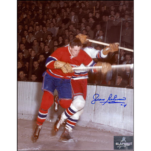 Jean Beliveau Signed Picture Montreal Canadiens 8x10 Checking Photo