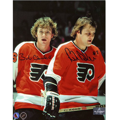 Bobby Clarke Autographed Picture with Bill Barber Dual Signed Linemates 8x10 Photo