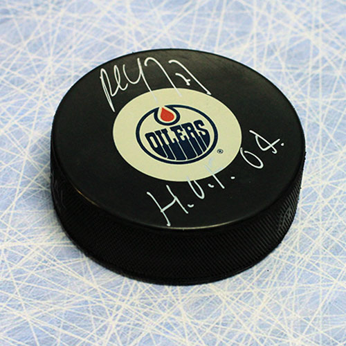 Paul Coffey Edmonton Oilers Signed Hockey Puck with HOF Inscription