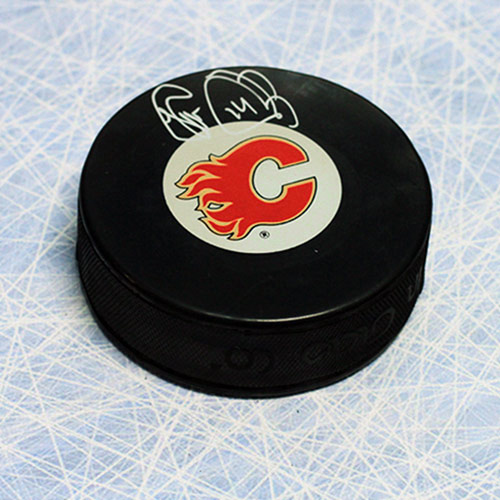 Theoren Fleury Autographed Calgary Flames Hockey Puck