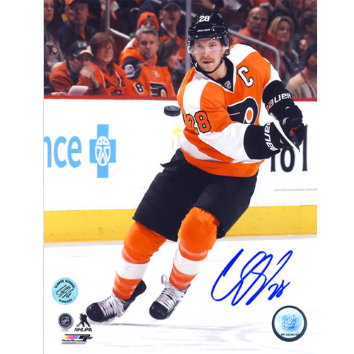 Claude Giroux Philadelphia Flyers Signed Puck in Air 8x10 Photo