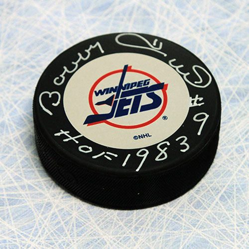 Bobby Hull Signed Puck Winnipeg Jets with HOF note