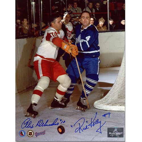 Red Kelly vs Alex Delvecchio Dual Signed Leafs and Red Wings 8x10 Photo