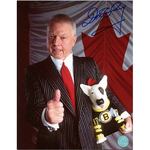 Don Cherry Canadian Flag Autographed Thumbs Up with Blue 8x10 Photo