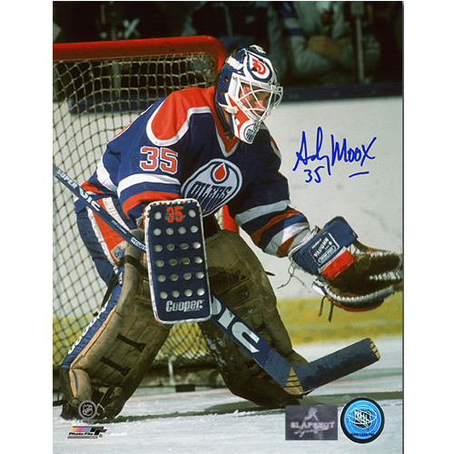 Andy Moog Signed Edmonton Oilers 8X10 Goalie Photo
