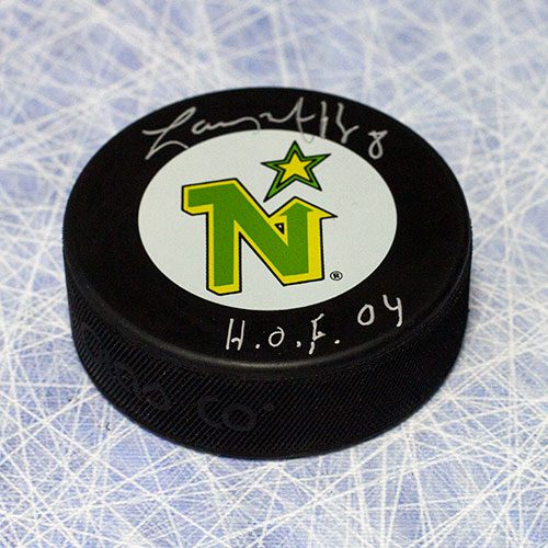 Larry Murphy Minnesota North Stars Signed Hockey Puck with "HOF"