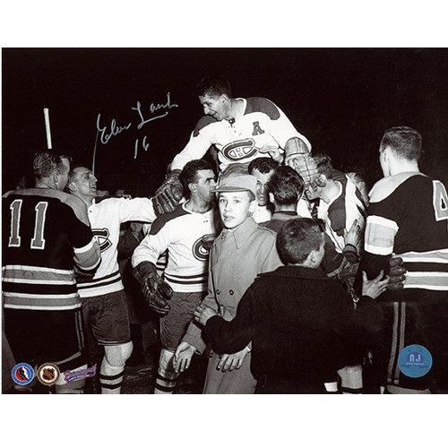 Elmer Lach Signed Photo-Montreal Canadiens Carry Off Celebration 8x10