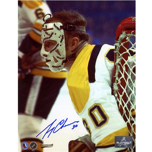 Gerry Cheevers Signed Photo-Boston Bruins Close-Up in Early Mask 8x10