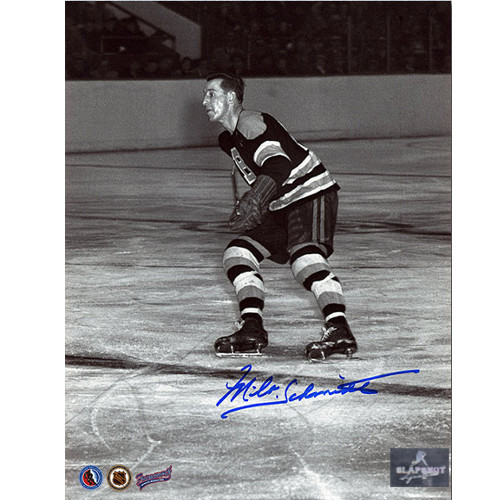 Milt Schmidt Boston Bruins Autographed Black & White Action Photo 8x10