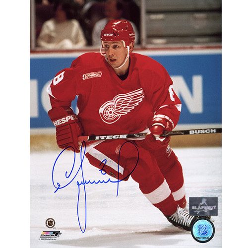 Igor Larionov Autographed Photo-Detroit Red Wings Game Action 8x10