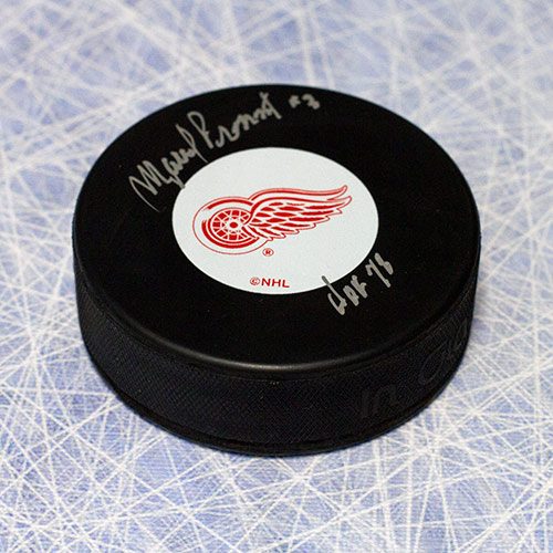 Marcel Pronovost Signed Puck-Detroit Red Wings Hockey Puck with HOF Inscription