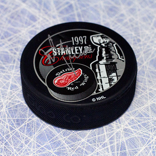 Mike Vernon Stanley Cup Signed Hockey Puck-Detroit Red Wings 1997