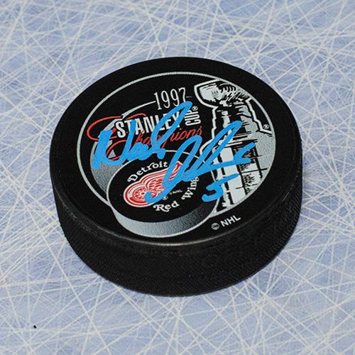 Nicklas Lidstrom 1997 Stanley Cup Puck Autographed-Detroit Red Wings