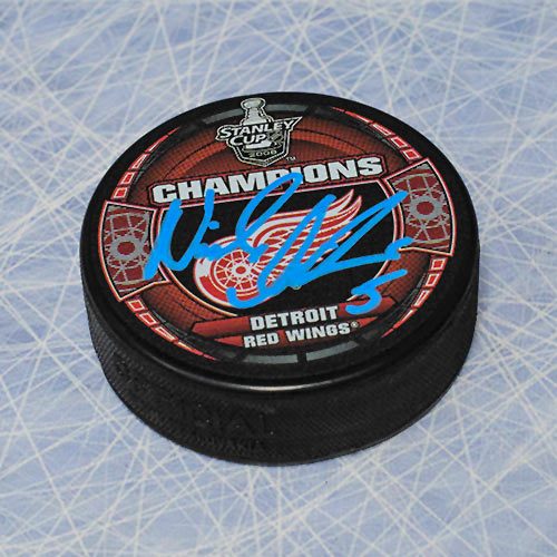 Nicklas Lidstrom Stanley Cup 2008 Puck Autographed-Detroit Red Wings