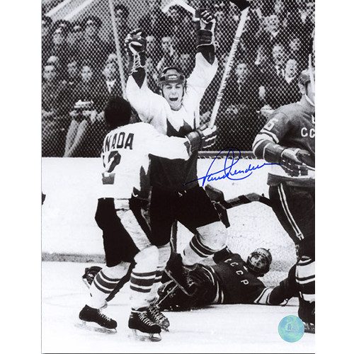 Paul Henderson Goal-Signed 1972 Series Winning Photo Team Canada 8x10