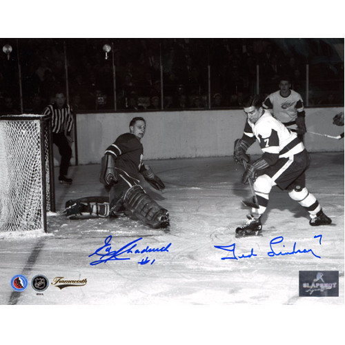 Ted Lindsay Ed Chadwick Dual Signed Maple Leafs vs Red Wings 8x10 Photo