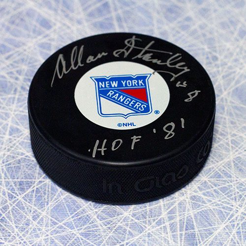 Allan Stanley Autographed Puck-New York Rangers HOF Note