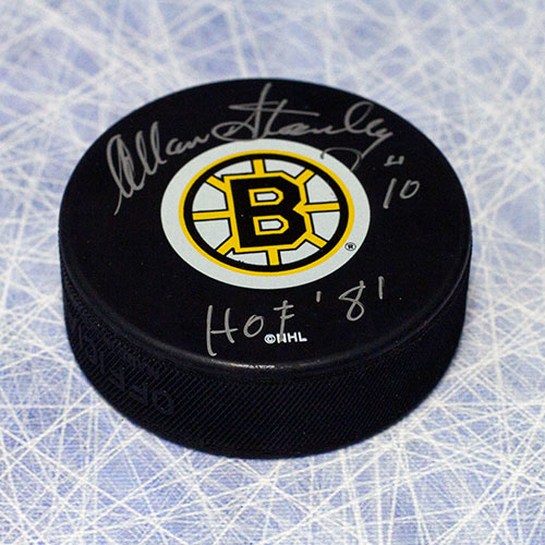 Allan Stanley Hall of Fame Signed Hockey Puck-Boston Bruins
