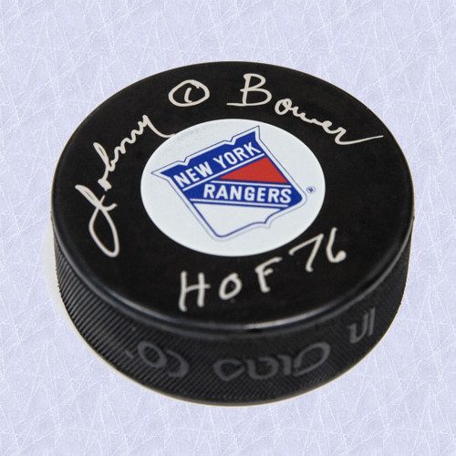 Johnny Bower New York Rangers Signed Hockey Puck-HOF Note