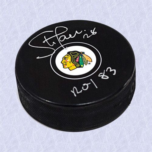 Steve Larmer Rookie of the Year 83 Chicago Blackhawks-Signed Puck