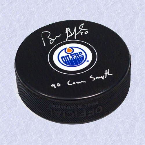 Bill Ranford Autographed Puck w/ 90 Conn Smythe note-Edmonton Oilers