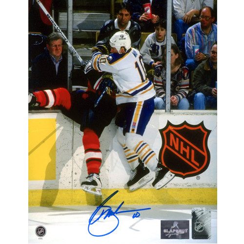 Brad May Buffalo Sabres Autographed Crushing Check 8x10 Photo