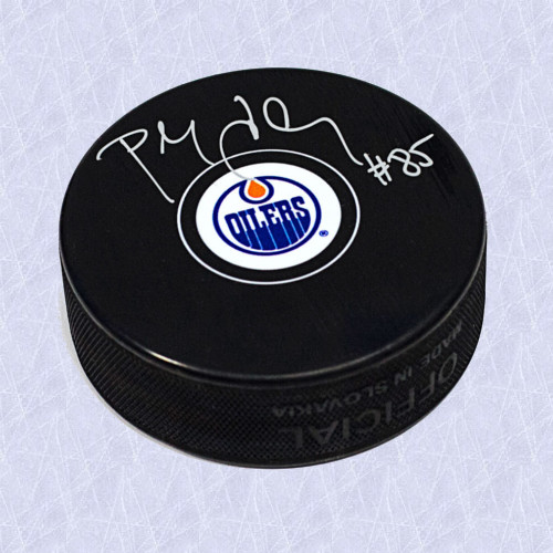 Petr Klima NHL Official Hockey Puck-Edmonton Oilers Autographed