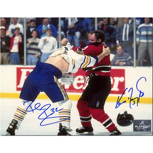 Rob Ray Ken Daneyko Dual Signed Sabres Devils Fight 8x10 Photo