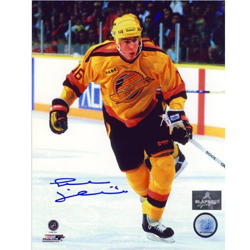 Trevor Linden Rookie Signed Yellow Jersey 8x10 Photo-Vancouver Canucks