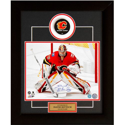 David Rittich Calgary Flames Autographed Hockey Goalie 20x24 Puck Frame