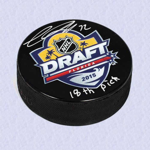 Thomas Chabot 2015 NHL Draft Day Autographed Hockey Puck with 18th Pick