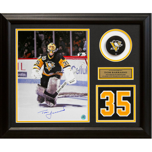 Tom Barrasso Pittsburgh Penguins Autographed Jersey Number 19x23 Frame