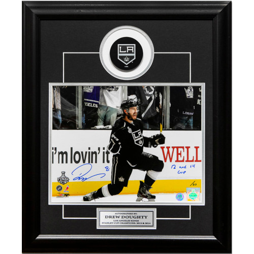 Drew Doughty L.A. Kings Signed & Inscribed 2 x Stanley Cup 19x23 Puck Frame #/20