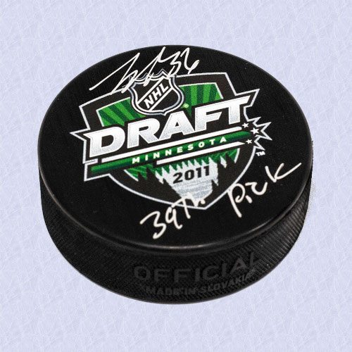 John Gibson 2011 NHL Draft Day Autographed Hockey Puck with 30th Pick Note