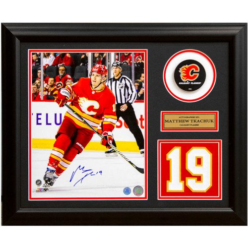 Matthew Tkachuk Calgary Flames Signed Retro Franchise Jersey Number 19x23 Frame