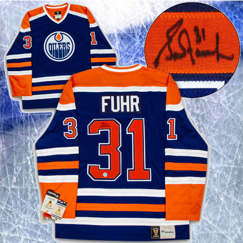 Grant Fuhr Edmonton Oilers Signed Fanatics Vintage Hockey Jersey