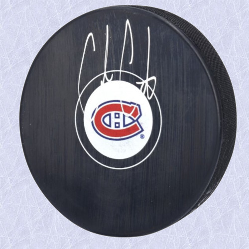 Cole Caufield Montreal Canadiens Autographed Logo Hockey Puck